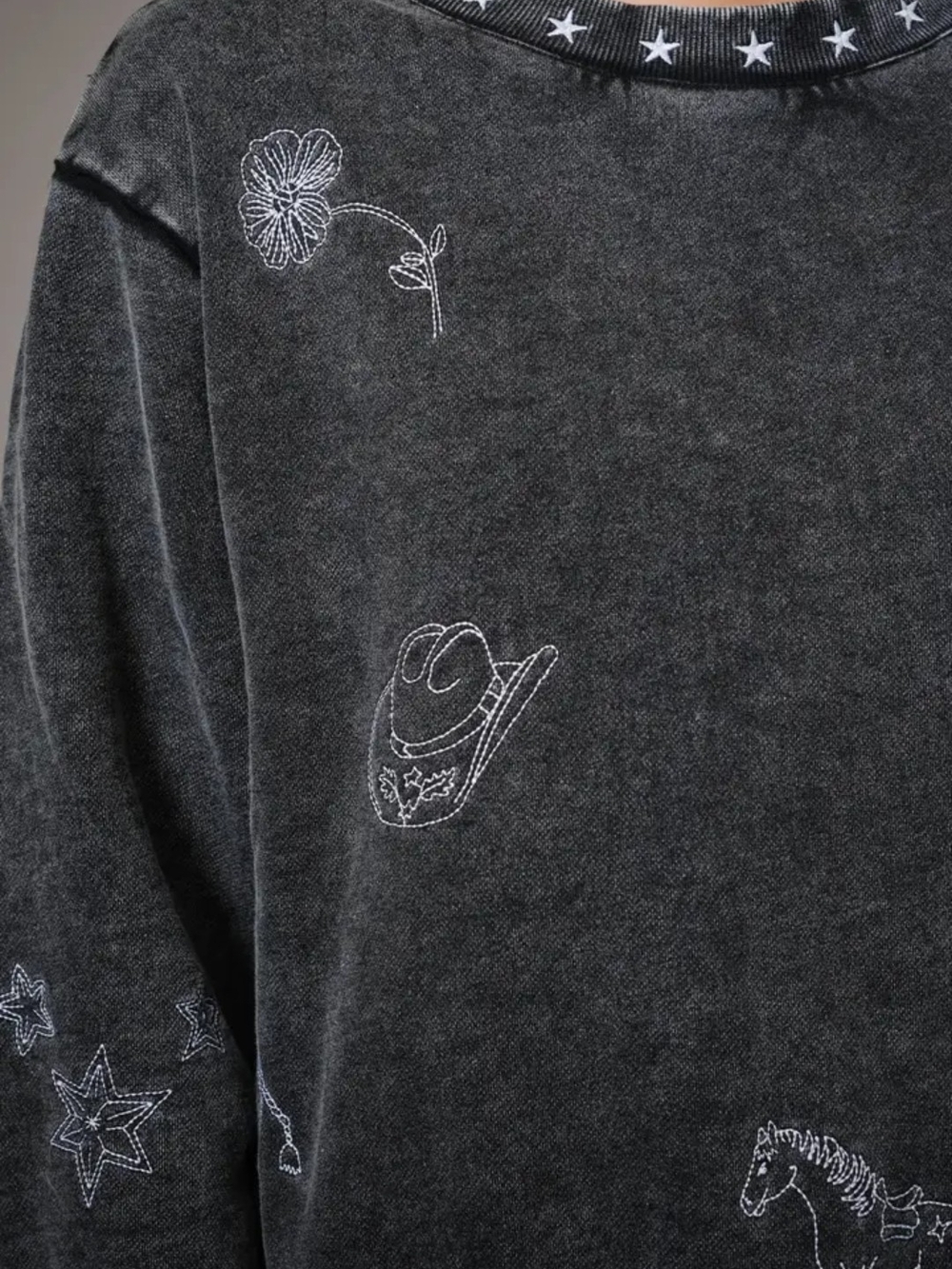 BLUE B Washed Black Western Graphic Pullover Sweat Shirt - Picture 3 of 5